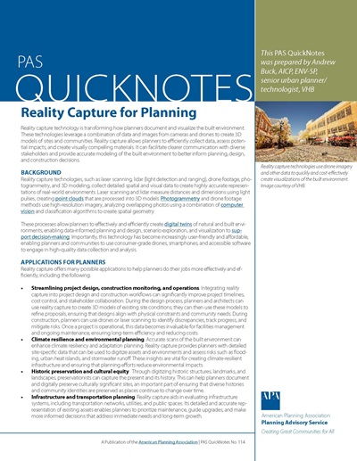 Cover of PAS QuickNotes 114: Reality Capture for Planning.