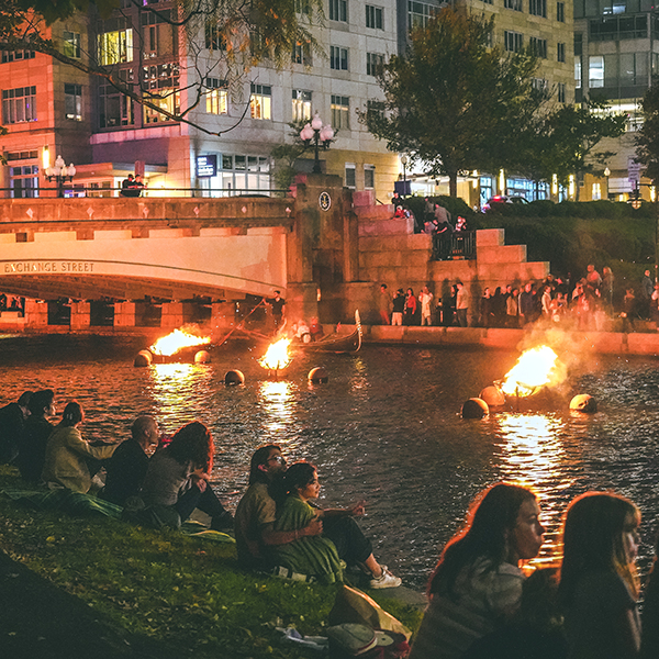The award-winning art installation “WaterFire” on the Providence River. Photos courtesy of David Santilli.
