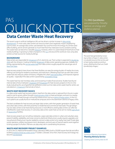 Cover of PAS QuickNotes 117: Data Center Waste Heat Recovery.