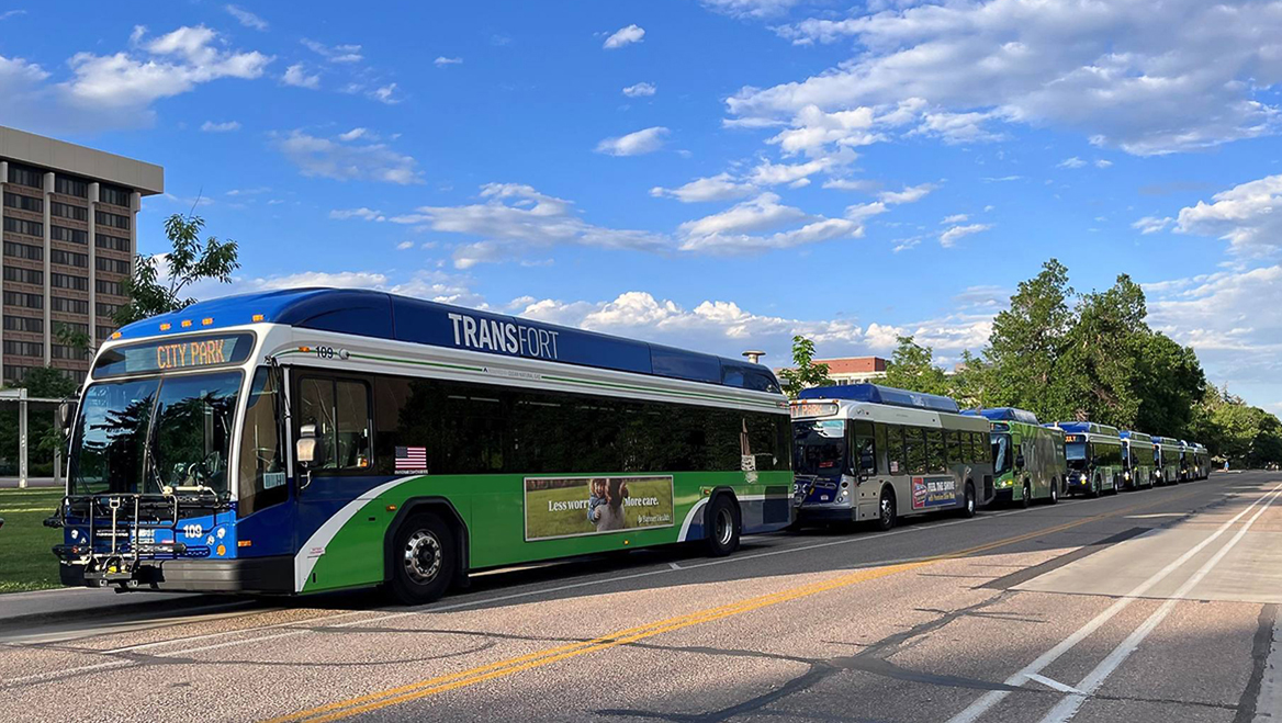 Fort Collins, Colorado's Transfort electric fleet operated free shuttle bus routes on the Fourth of July in 2024. Photo courtesy of City of Fort Collins.