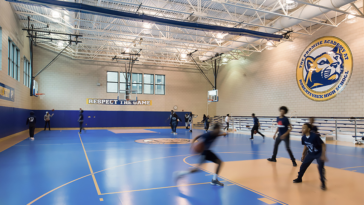 While some schools find new purposes, an Art Deco public school in Philadelphia reestablished itself as Vaux Big Picture High School. An employment readiness program and small business development center also are housed in the building. Photo by Kat Kendon.