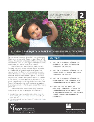 Cover of Planning for Equity in Parks with Green Infrastructure briefing paper
