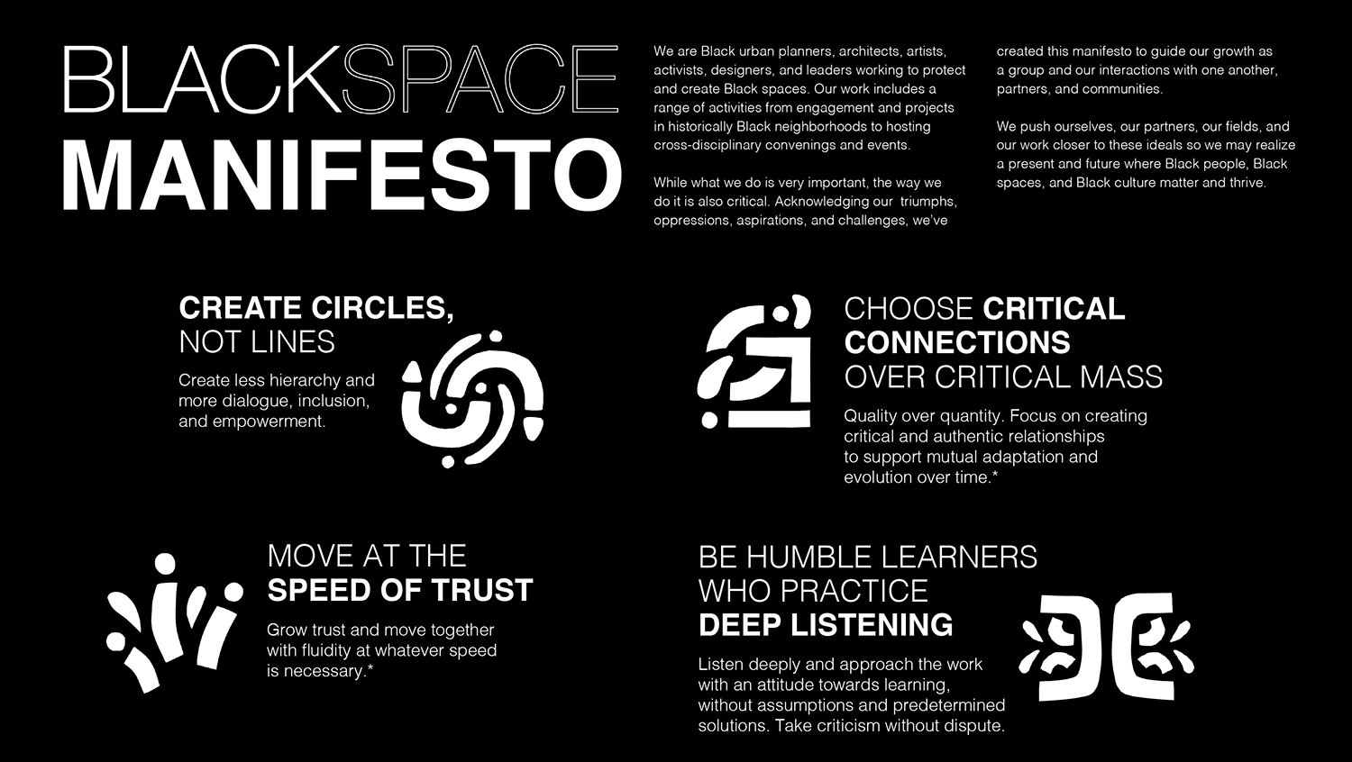 The BlackSpace Manifesto outlines 14 principles to use as a “gut check,” says Daphne Lundi, a member of the board. Image courtesy of BlackSpace.