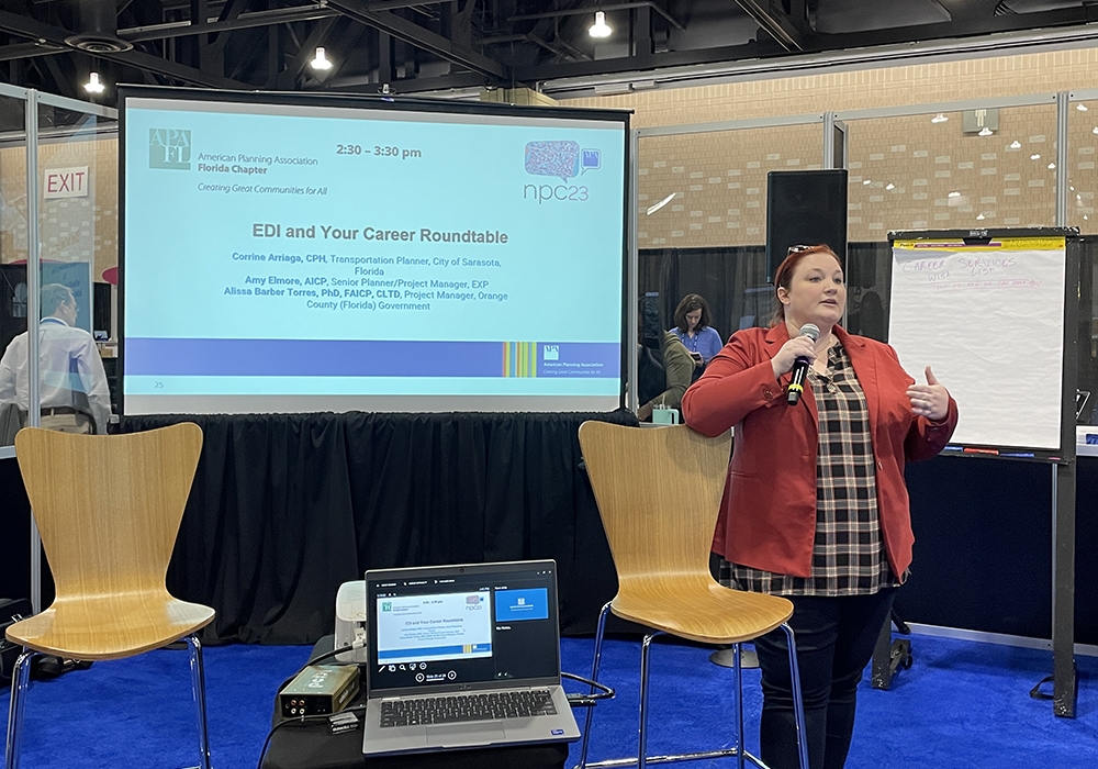 Amy Elmore, AICP, leads a conversation on the importance of being authentic and sharing our career stories in the Career Center at NPC23.