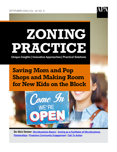 Zoning Practice September 2026 cover Saving Mom and Pop Shops and Making Room for New Kids on the Block (Zoning Practice September 2026)
