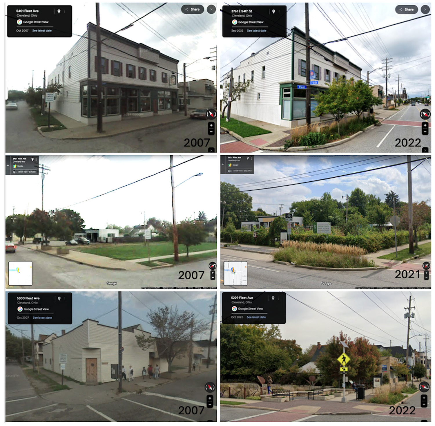 Figure 1: Fleet Avenue: Before and after images of NEORSD's GI projects, showing the transformation of street-level spaces. (Credit: Google Street View, compiled by Author)