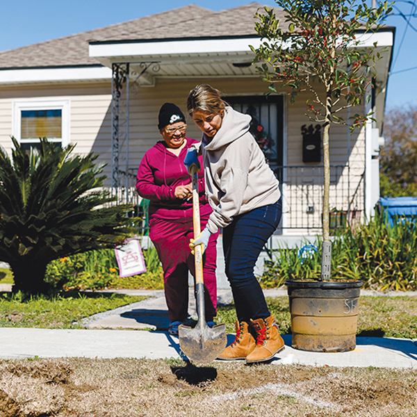 Susannah Burley (above) leads Sustaining Our Urban Landscape (SOUL) in New Orleans, which plants and maintains trees in areas of the city devastated by Hurricane Katrina in 2005, including the Ninth Ward. Photos courtesy of Arbor Day Foundation; briannolan/iStock/Getty Images Plus.
