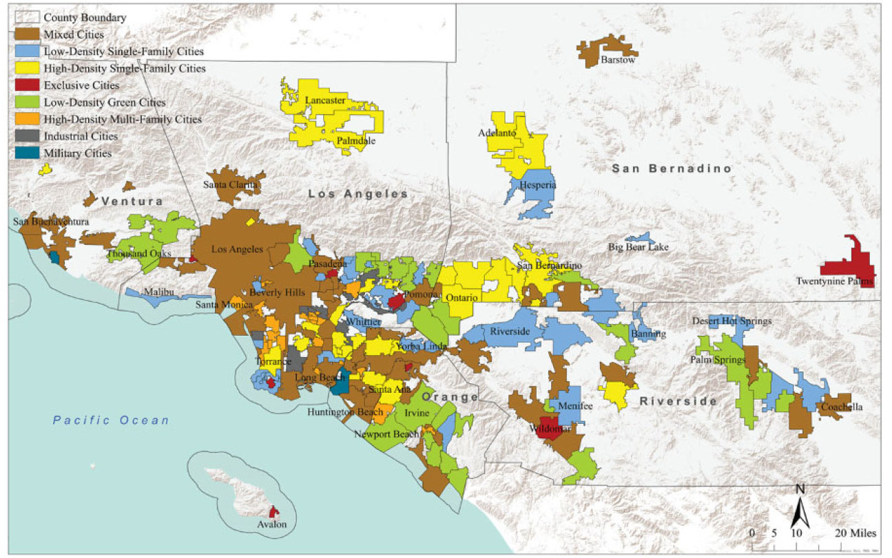 Figure 1. Geographic distribution of eigth types of cities in the region.