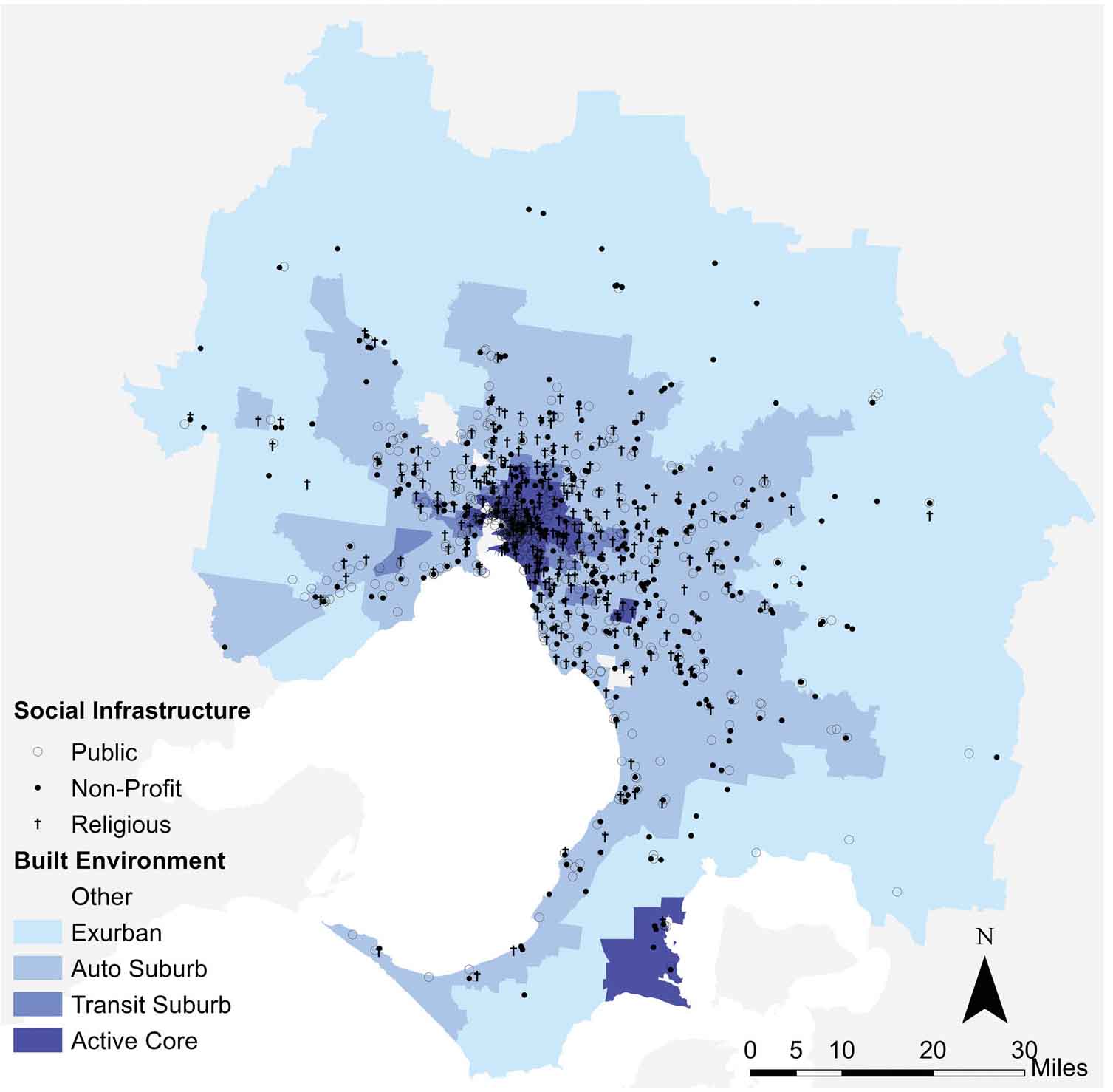 Figure 2. Social infrastructure and built environment in greater Melbourne.