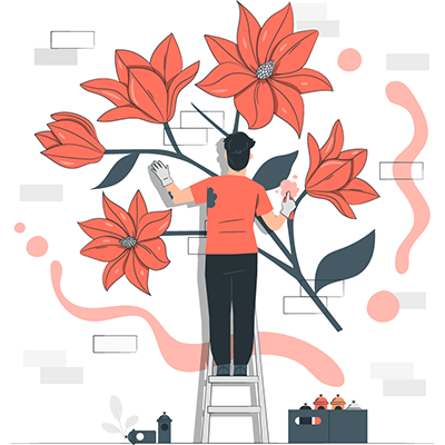 An artist painting a mural on an exterior wall.