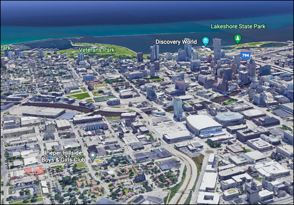 If you did not know, you would not suspect a freeway once resided here. (ⓒ2022 Google TerraMetrics NOAA Landsat/Copernicus Data SIO, NOAA, U.S. Navy, NGA, GEBCO)