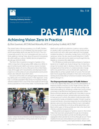 Cover of PAS Memo 118: Achieving Vision Zero in Practice.