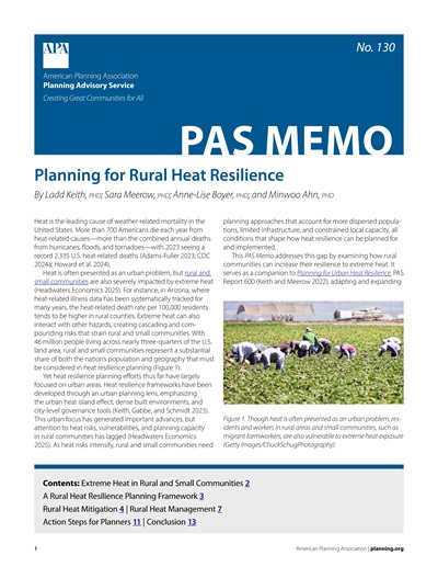 Cover of PAS Memo 130, Planning for Rural Heat Resilience.