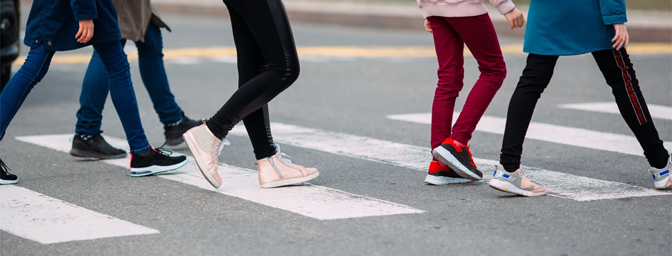 Students crossing the street
