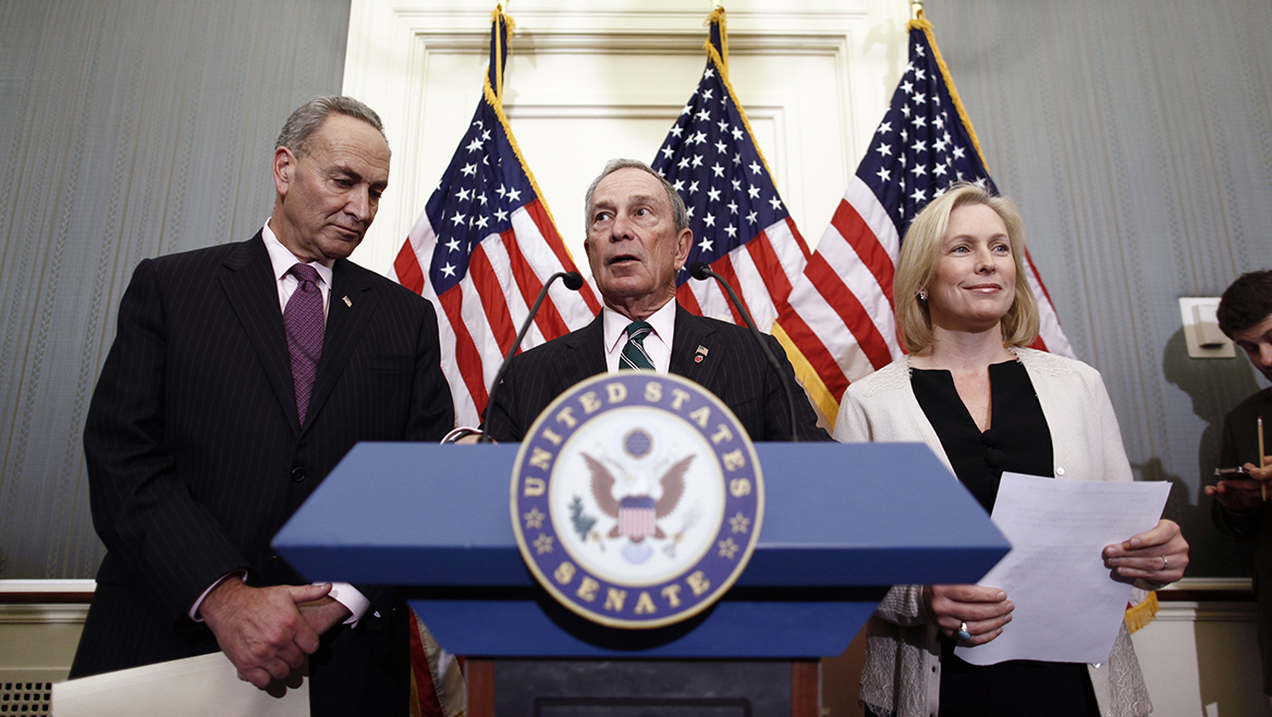 For the first time, recovery funding went directly to a city, as well as to affected states. New York City Mayor Michael Bloomberg is joined by senators Charles Schumer and Kirsten Gillibrand at the U.S. Capitol, where the city’s allocation of $4.2 billion was announced. Photo by Luke Sharrett/The New York Times.