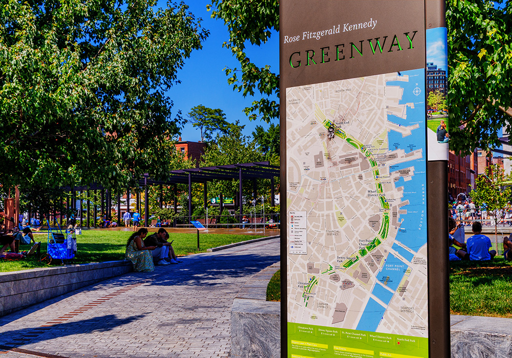Map of the Rose Fitzgerald Kennedy Greenway, a linear park, at its North End park adjacent to the North End neighborhood. Photo: iStock Unreleased, APCortizasJr.