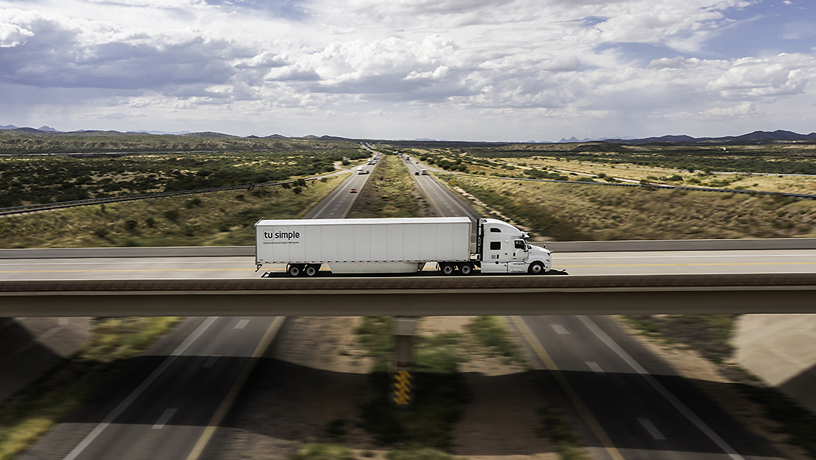 The company TuSimple sees its autonomous system for freight as a means to reduce labor, insurance premium, fuel, and other costs, while keeping its vehicles operating nearly continuously. Image courtesy of TuSimple.