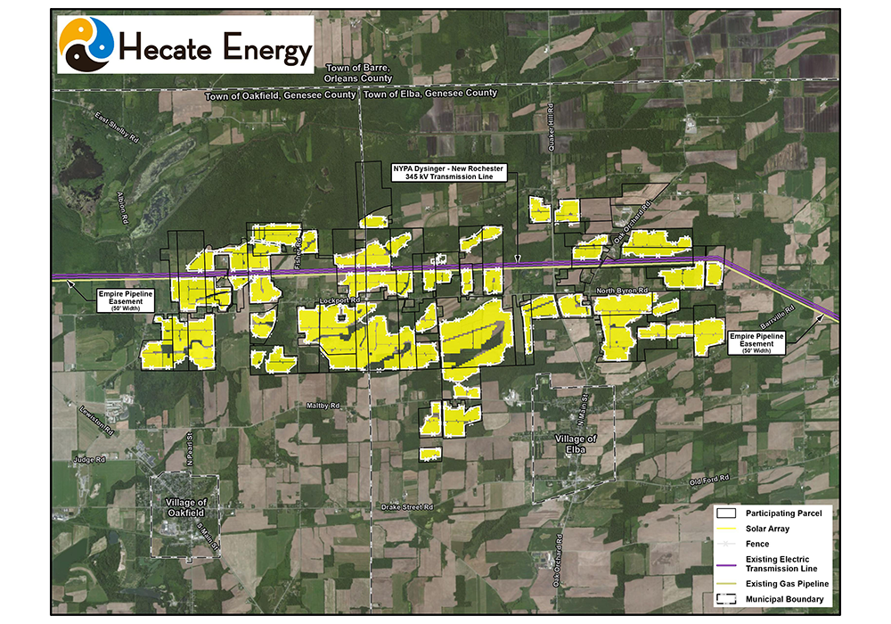 Dozens of unconnected parcels along a transmission corridor.