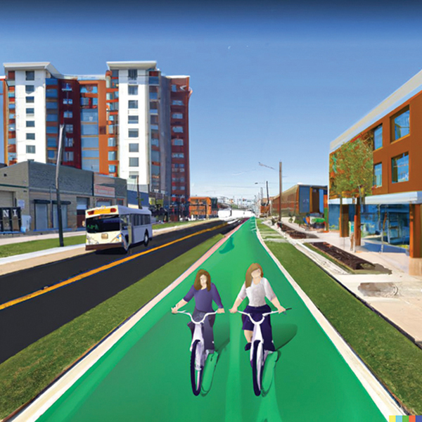 In Philadelphia, Washington Avenue getshousing and bike lanes. Image by @betterstreetsai.
