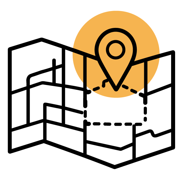 Opportunity Zones (21st Century ROAD to Housing Act) Spotlight on a city section map with a marker over a parcel with dashed lines.