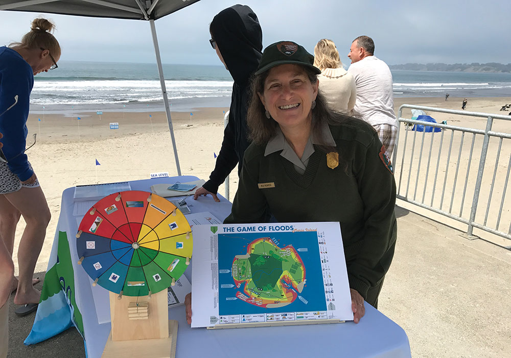 Visitors at Stinson Beach participated in the Wheel of Floods game