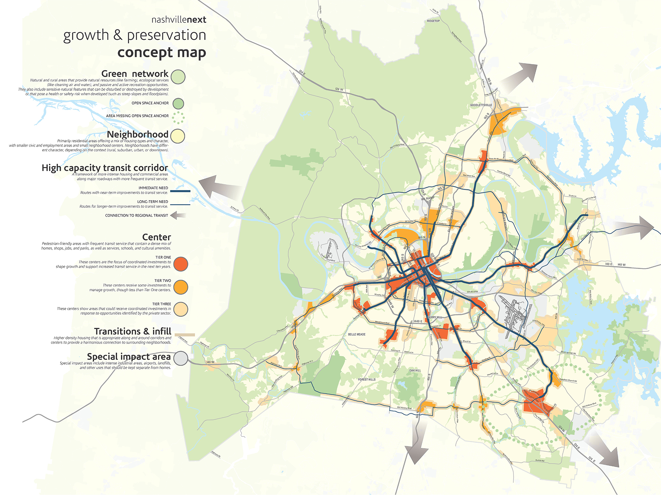 The NashvilleNext Growth & Preservation Concept Map shows how coordinated investments