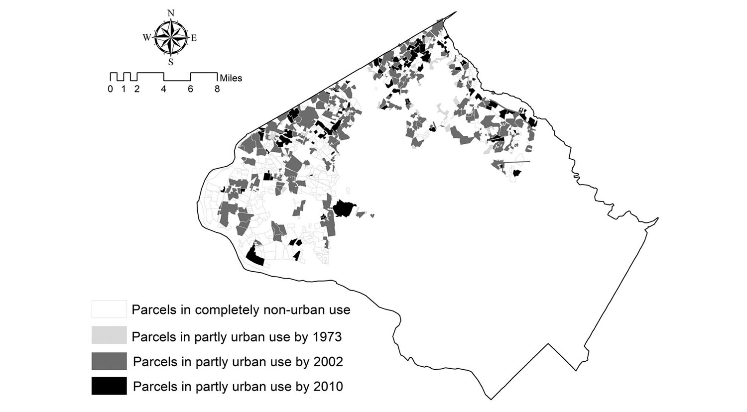 Figure 3. Urban land expansion in the transfer of development rights sending area.