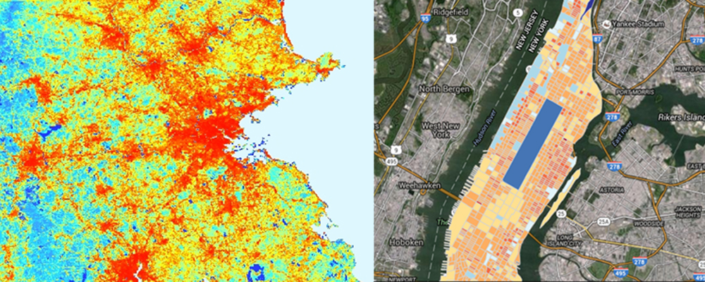 Examples of surface temperature and prioritization maps within i-Tree