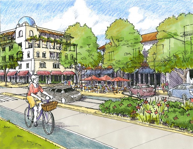 Campus Corner with stepped-back, five-story building