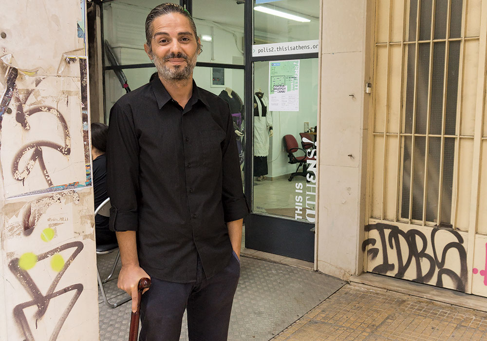 Mario Chatzidamianos stands in front of his Creators of Kosmos storefront, dedicated to live action role playing. “We want to create a LARP Silicon Valley,” he beams. Photo by Michael Kavalar.