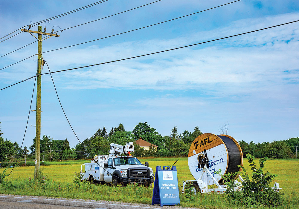 Crews for Truestream, Great Lakes Energy’s new fiber network, work to install cables in rural Emmet County, Michigan. The project will affect more than 13,000 rural residents and businesses who have limited access to high-speed internet and voice services. Photo courtesy Great Lakes Energy.