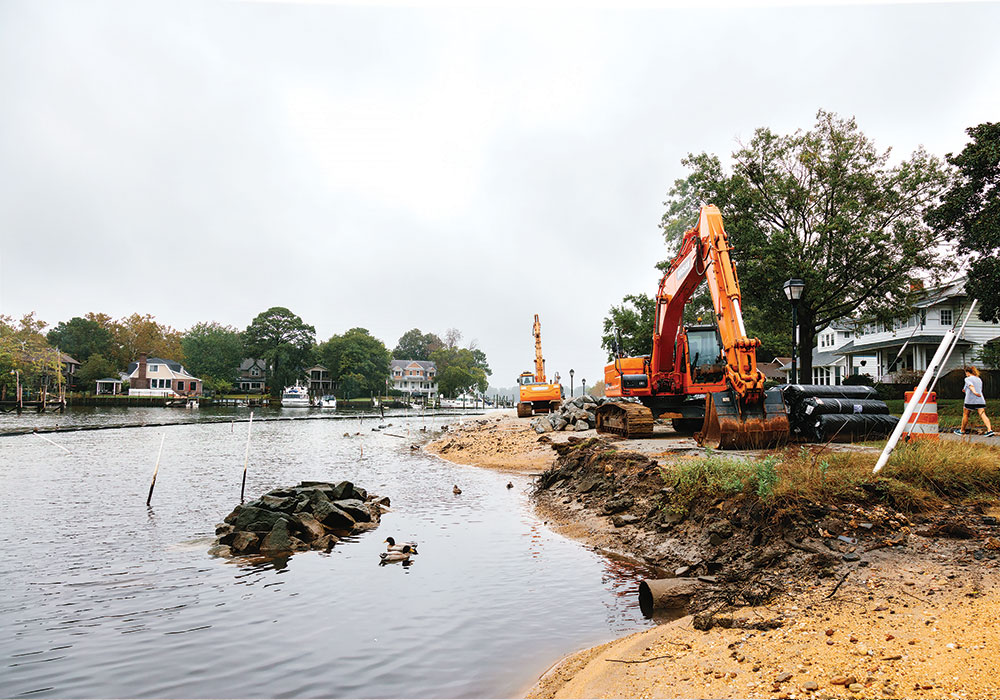 To improve the city’s chances of securing available federal mitigation funds, Norfolk, Virginia, has shifted its focus to large-scale resiliency projects like levees and drainage projects such as this green infrastructure retrofit. Photo by Sahar Coston-Hardy.