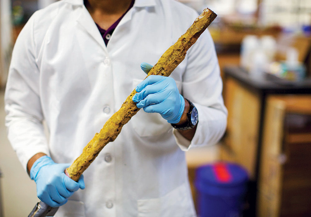A Virginia Tech researcher who helped confirm Flint’s lead contamination holds a sample pipe at their lab in January 2016. Though Flint residents understood the scope of the problem, the validation from this team of young scientists was crucial. Photo by Travis Dove/The New York Times.