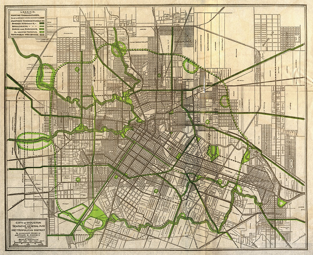 Arthur Comey's 1912 plan for Houston. Map courtesy University of Houston Libraries.