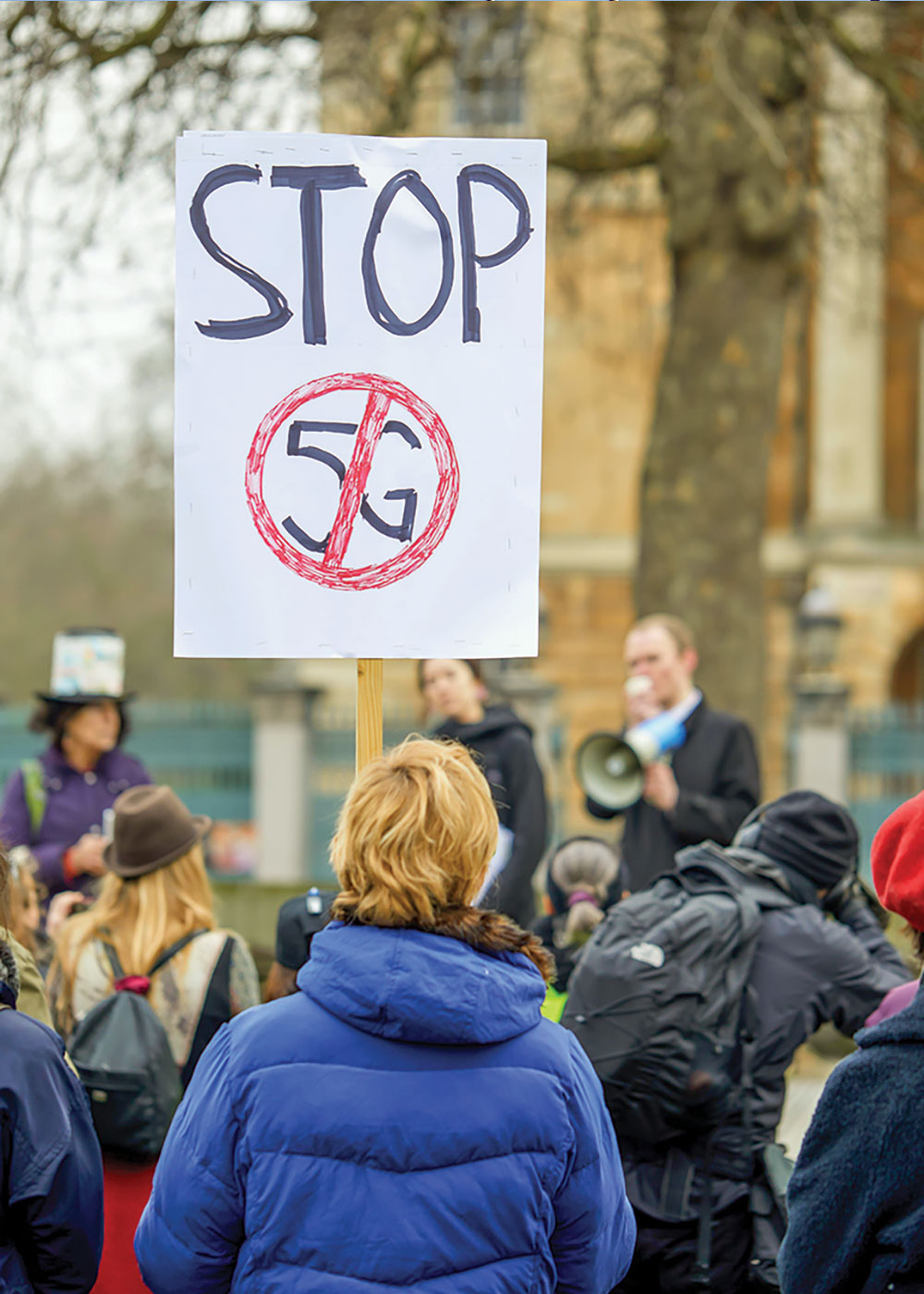 Conspiracy theories about 5G have sparked worldwide protests, including this one in London in January. Photo by Kevin J. Frost/Alamy.