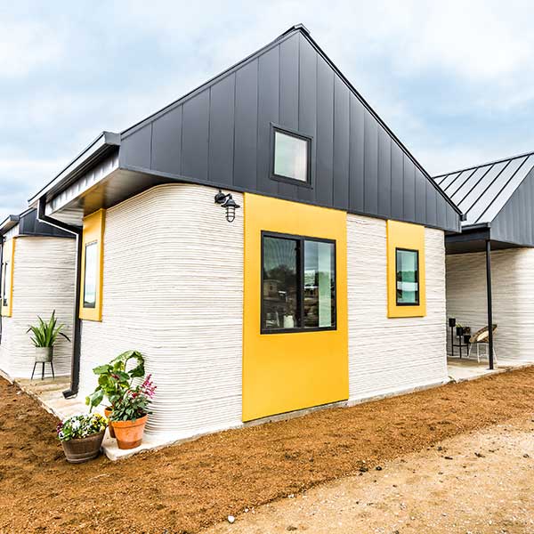 A series of 3D-printed homes for Community First! Village in Austin, TX, a housing development for the chronically homeless. Photos courtesy Icon/Reagan Morton Photography.