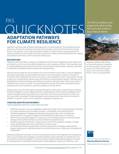 Cover of PAS QuickNotes 115: Adaptation Pathways for Climate Resilience.