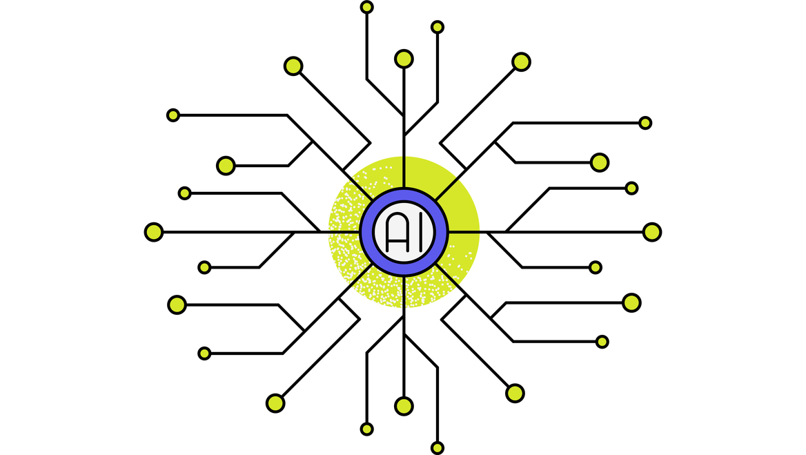 An illustration with the word "AI" at the center and different nodes emerging from it.