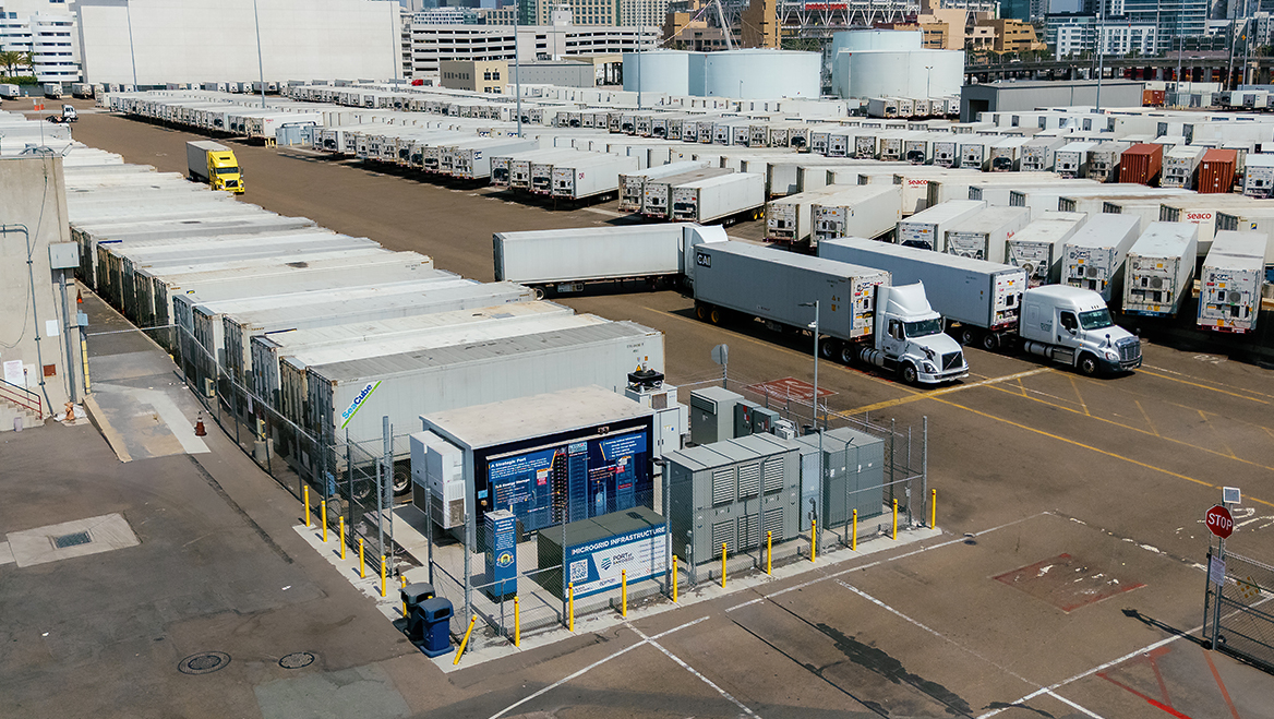 Planning August 2026 3 Ways to Build a Cleaner Working Waterfront image 02 Caption: More than $86 million from various grants and partnership contributions supports clean air projects like this microgrid that reduces greenhouse gas emissions and provides backup power at the Port’s Tenth Avenue Marine Terminal.