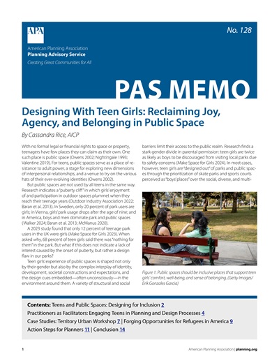 Cover of PAS Memo 128: Designing With Teen Girls: Reclaiming Joy, Agency, and Belonging in Public Space.