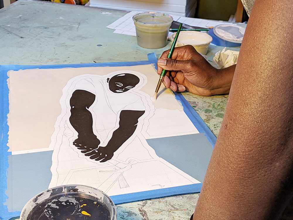 Moore's Voter Suppression painting. According to Moore, the concept of the artwork says we have to remove barriers.