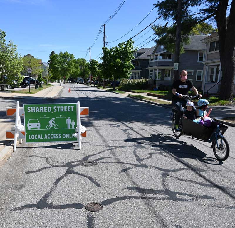 Shared streets offer low volume, low stress opportunities for outdoor recreation and a safe way to travel for residents in Arlington. Photo by Jessica Mortell.
