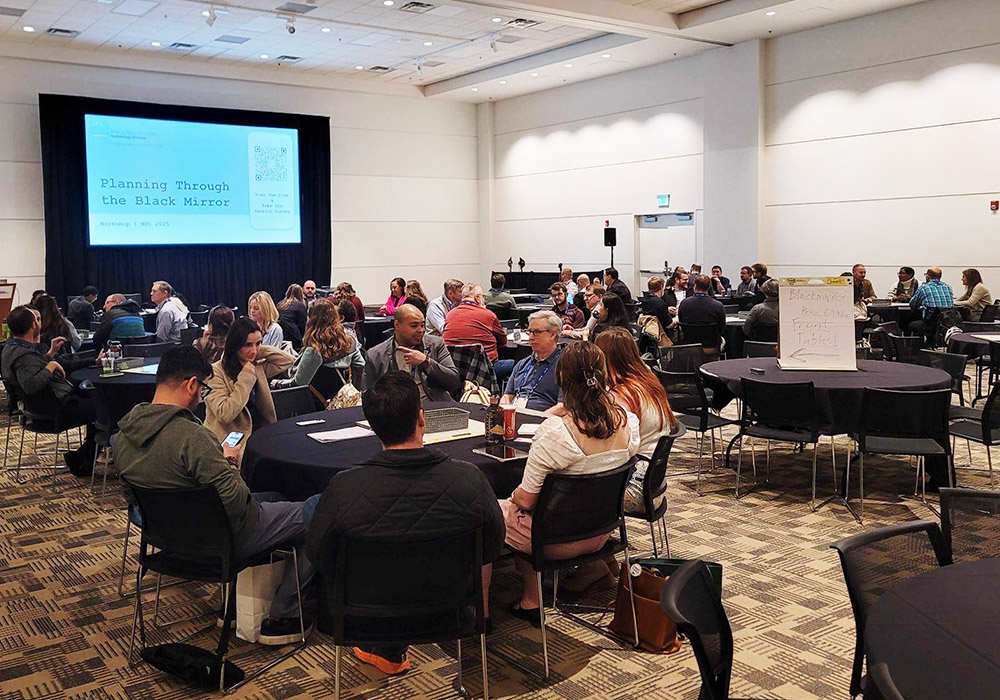 The Technology Division hosted a session at the 2025 National Planning Conference in Denver to test out the Planning Through the Black Mirror card game. Photo courtesy of the APA Technology Division.