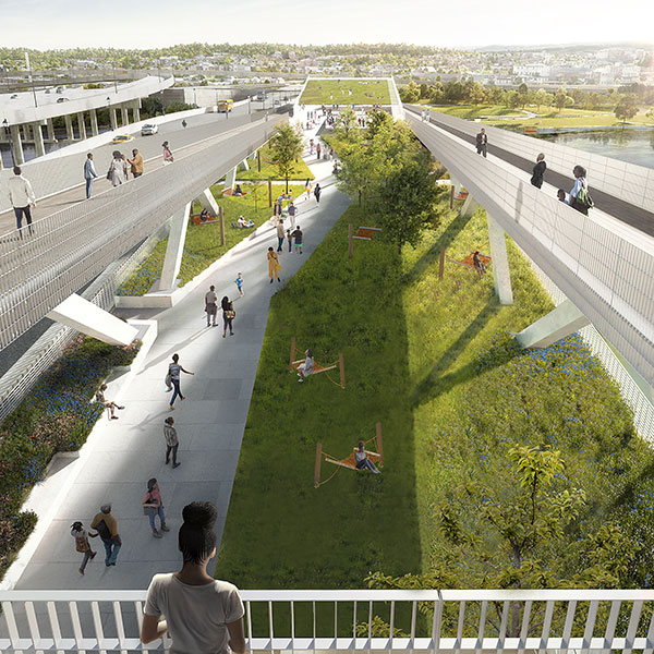 Looking down and toward Maryland. Rendering courtesy of OMA and Luxigon.