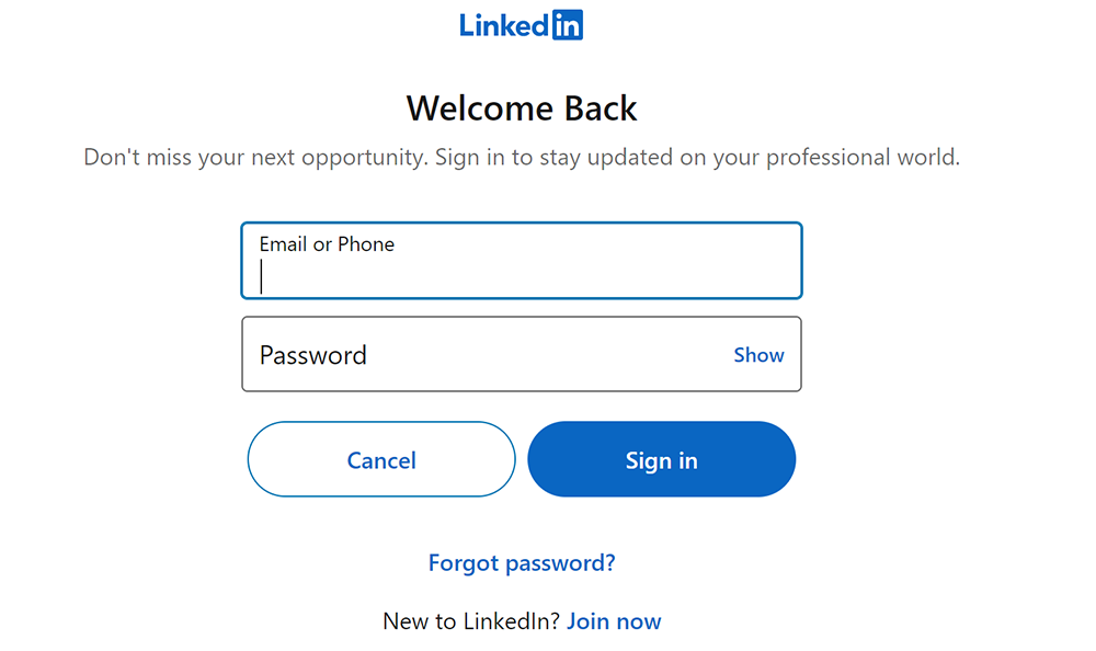 Screenshot of logging in to LinkedIn from the Acclaim platform to connect accounts.