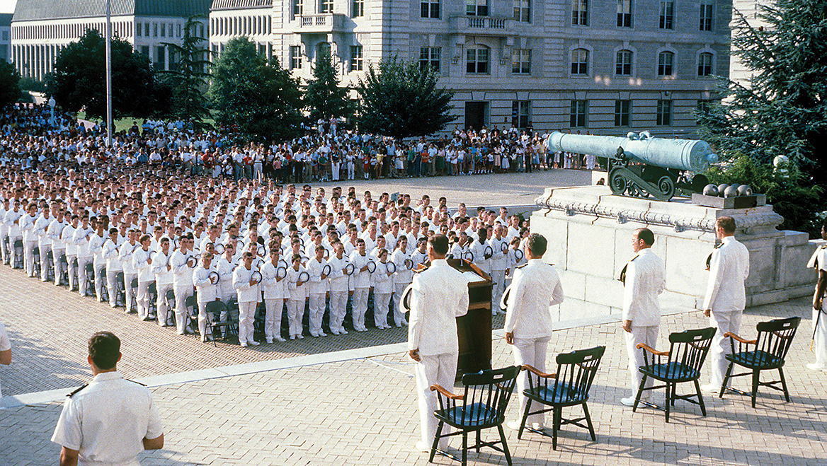 The U.S. Naval Academy class of 1985. Maryland’s LGBTQ+ context study required searching for stories in overlooked places, including the state’s maritime and naval academies. Photo courtesy of National Archives/Department of Defense.