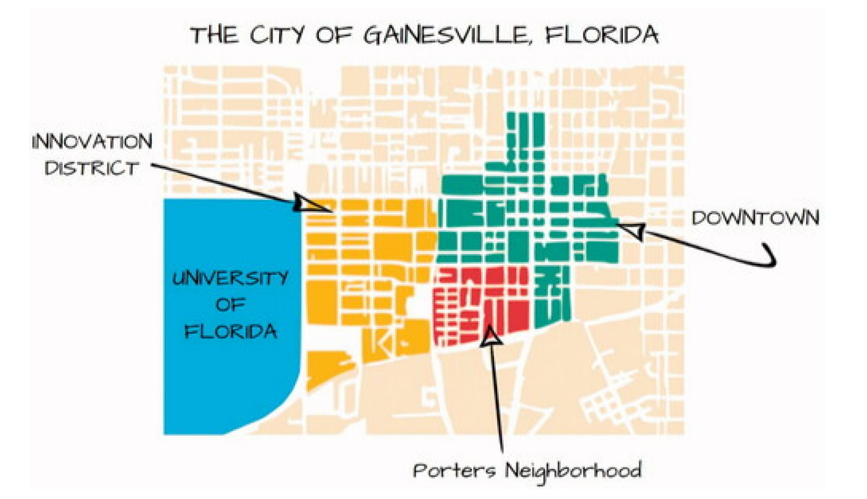 Location of Porters neighborhood in Gainesville, Florida.