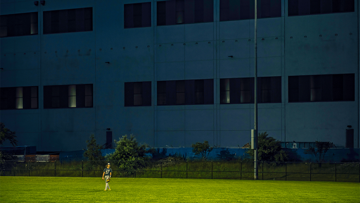 In Herndon, Virginia, a baseball field backs up to a data center with a utilitarian exterior similar to that of other Loudon County facilities.