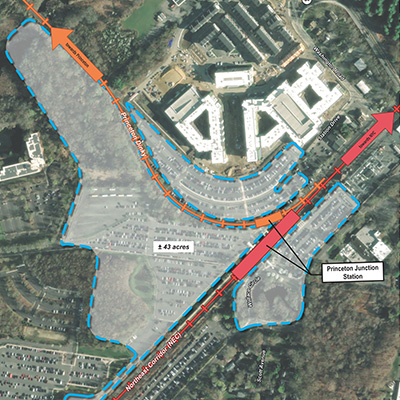 Planners partnered with New Jersey Transit to identify and redevelop underutilized station parking lots and increase the area&rsquo;s economic viability. Image courtesy of MCFA.