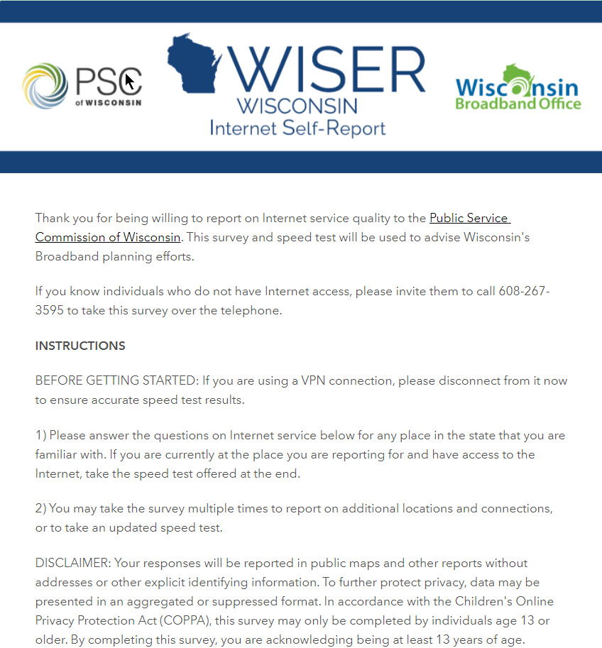 Instructions for the WISER survey.